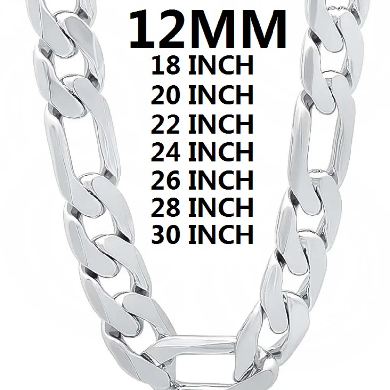 

Hot Solid 925 Sterling Silver Necklace for Men Classic 12MM Cuban Chain 18-30 Inches Charm High Quality Fashion Jewelry Wedding
