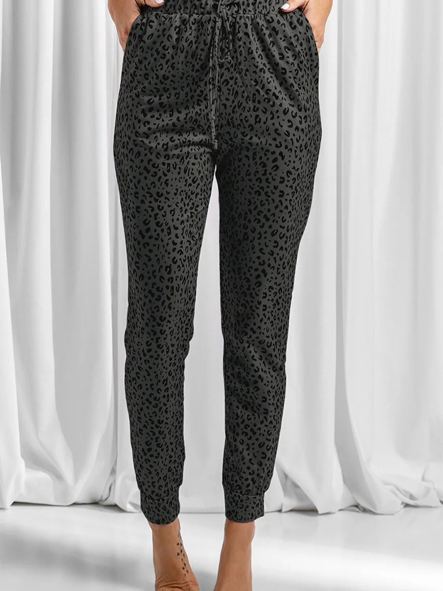 

Женские облегающие брюки с леопардовым принтом, повседневные брюки на шнуровке