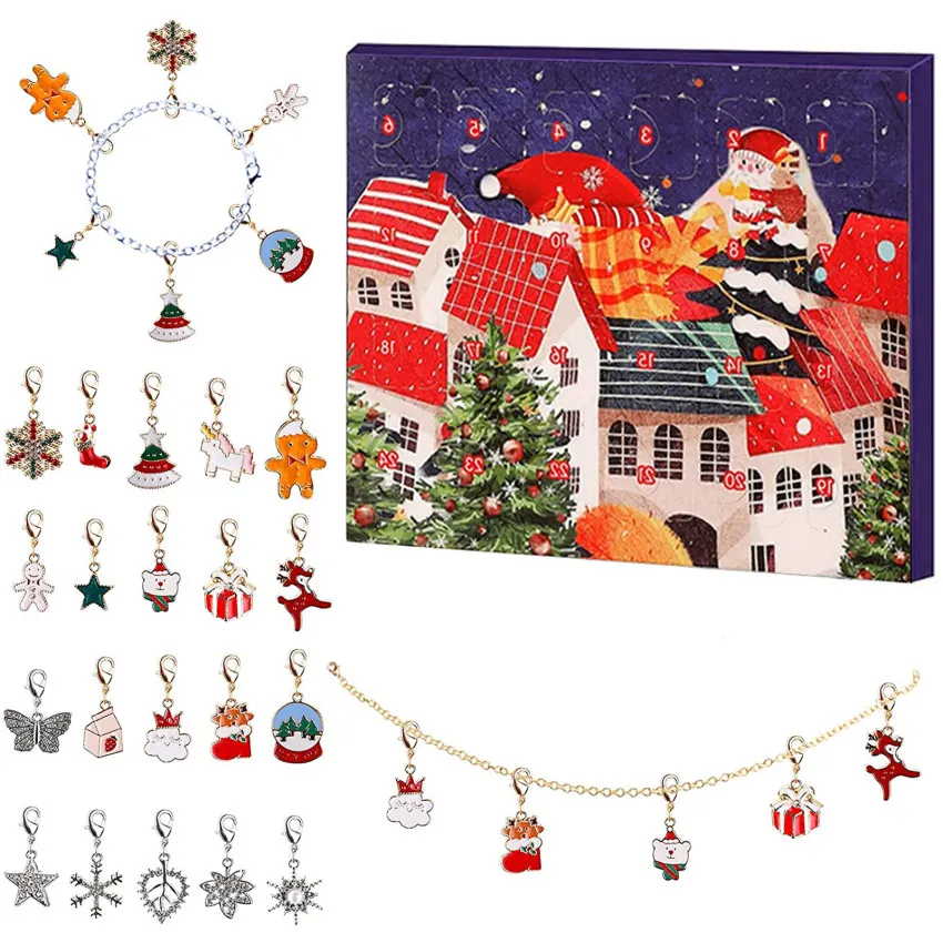 

Календарь для девочек 2021, подарок на Рождество, календарь с обратным отсчетом на 24 дня, изысканные ювелирные подарки с 1 браслетом, 1