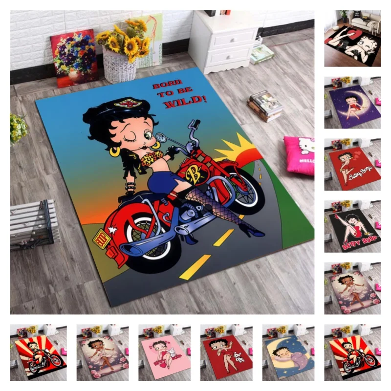 Фото Коврик для пола Betty Boop Born To Be Wild Motorcycle Biker, противоскользящий, для гостиной, спальни, декоративный, для любителей мотоциклов №1