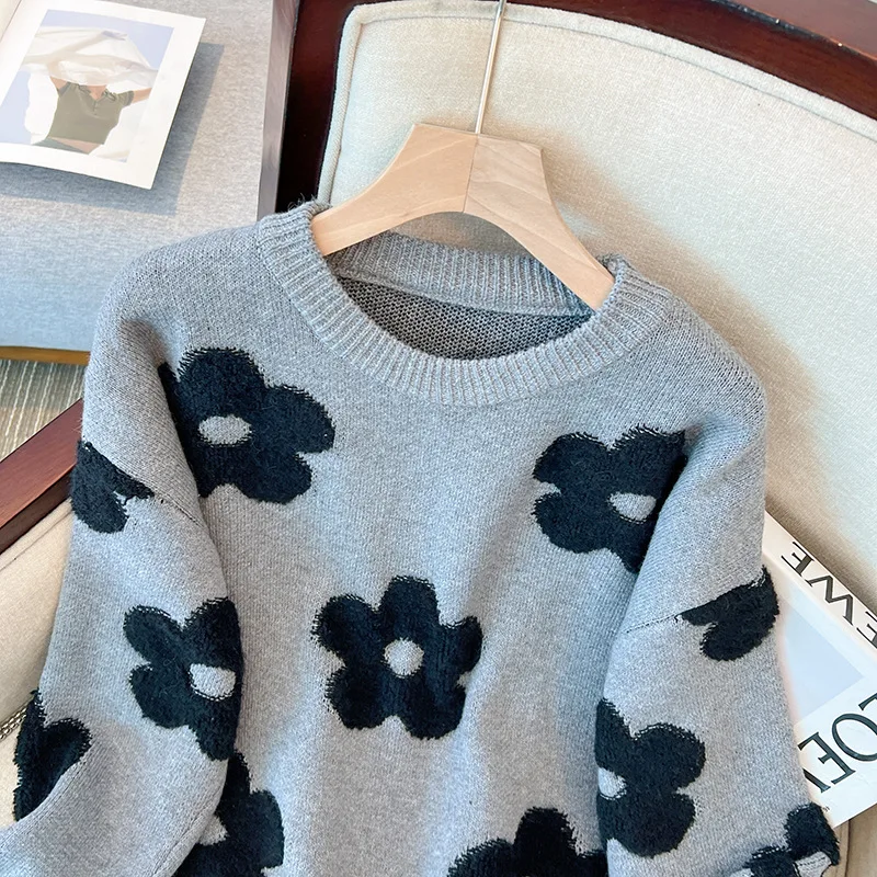 Корейский осенне-зимний женский шерстяной свитер с круглым вырезом теплый