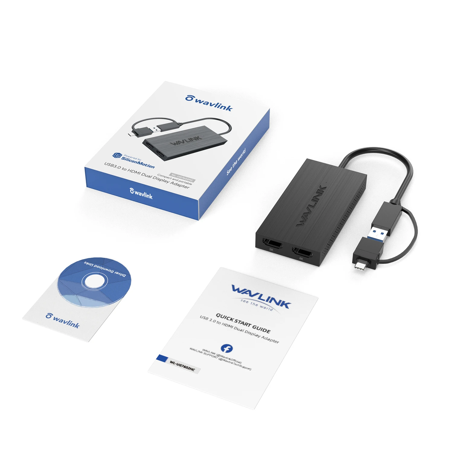 Wavlink USB 3.0 to Dual HDMI-Compatible Graphic Adapter 4K Display Output Type A/Type C To HDMI Ports For Windows/MAC M1 M2 - купить по