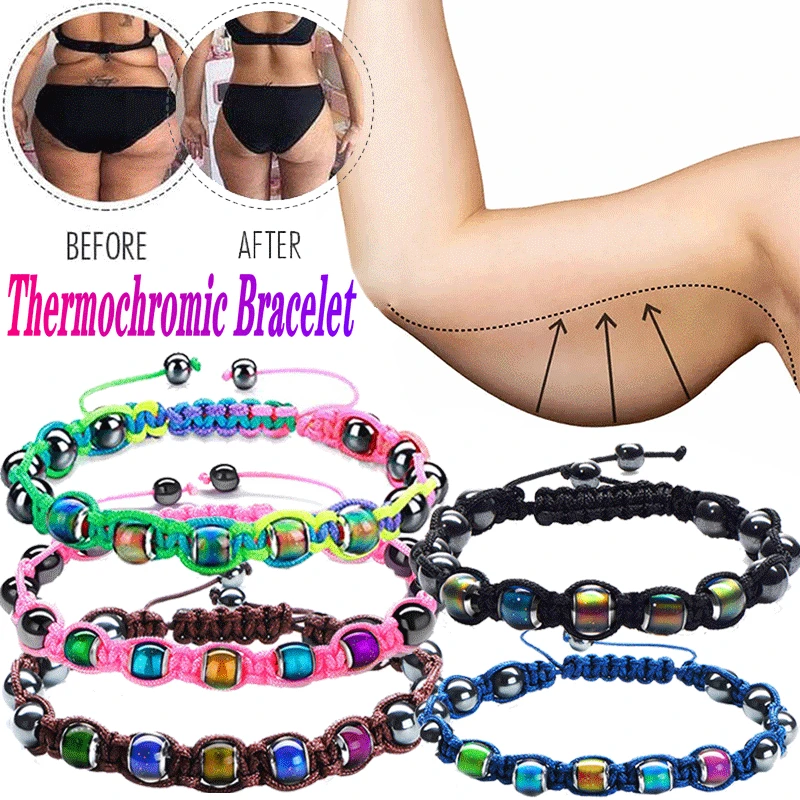 

Black Gallstone Thermochromic Beaded Braided Bracelet Weight Loss Slimming Magnetic Therapy Bracelet Energy Magnets Jewelry