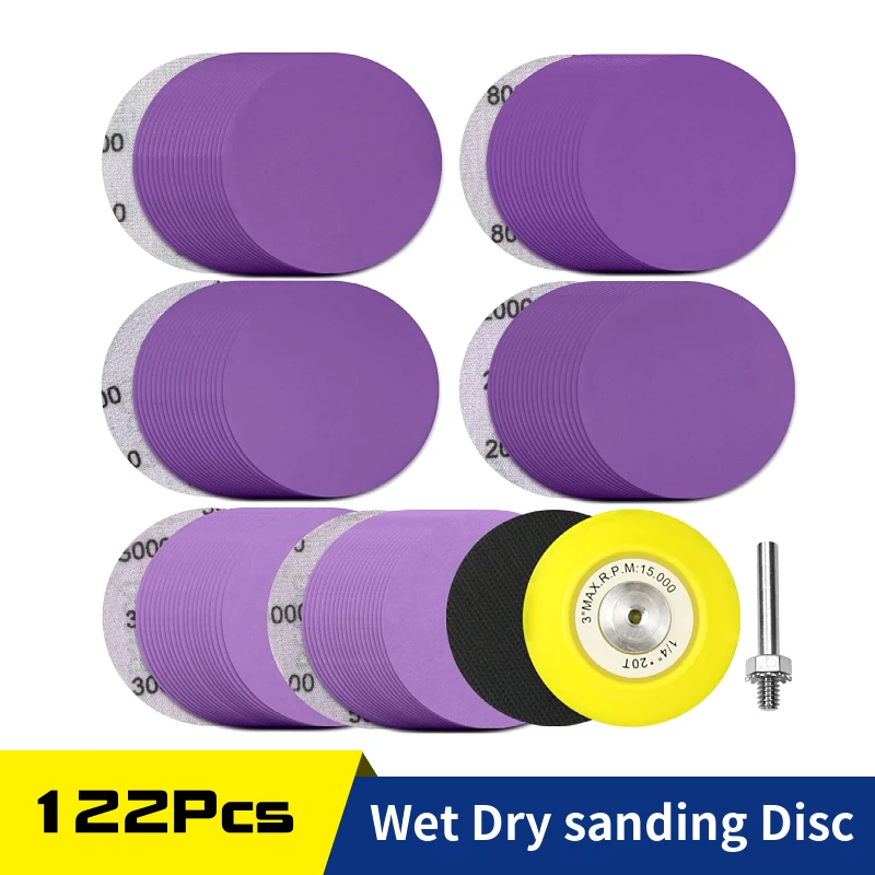 

122 Pack 3 Inch Sanding Discs Hook and Loop Sandpaper 600 to 5000 Grits,1/4 In Backing Pad, Foam Buffing Pad for Wood Metal Car