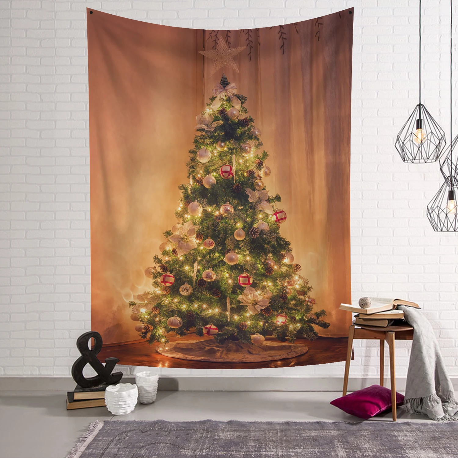 

Christmas Tree 3D Tapestry Christmas Decoration Pine With Gifts Light Pattern Wall Hanging For Home New Year Party Decor Bed Mat