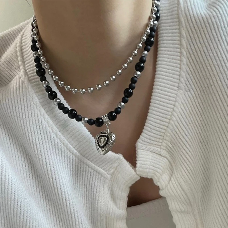 

Модное ожерелье с подвеской в виде сердца, ожерелье с цепочкой до ключиц, женское украшение, Двухслойное ожерелье-чокер из бисера, подарок на день рождения, T8DE