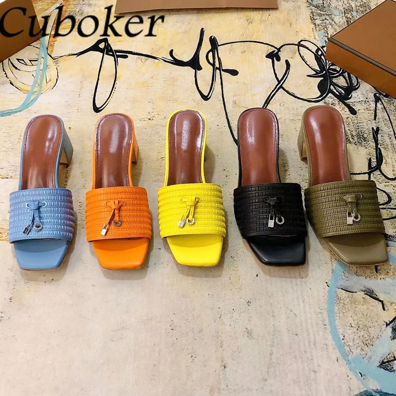 Женские мюли на квадратном каблуке летние туфли из искусственной кожи с открытым