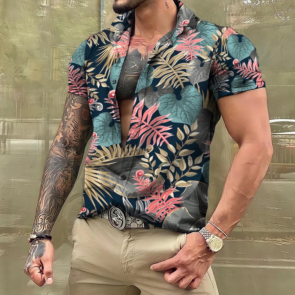 

Shirts And Blouses Hawaiian Men's Shirt Tropical 3D Print Casual Beach Short Sleeve Tops Oversized Tees Man Clothing Camisa