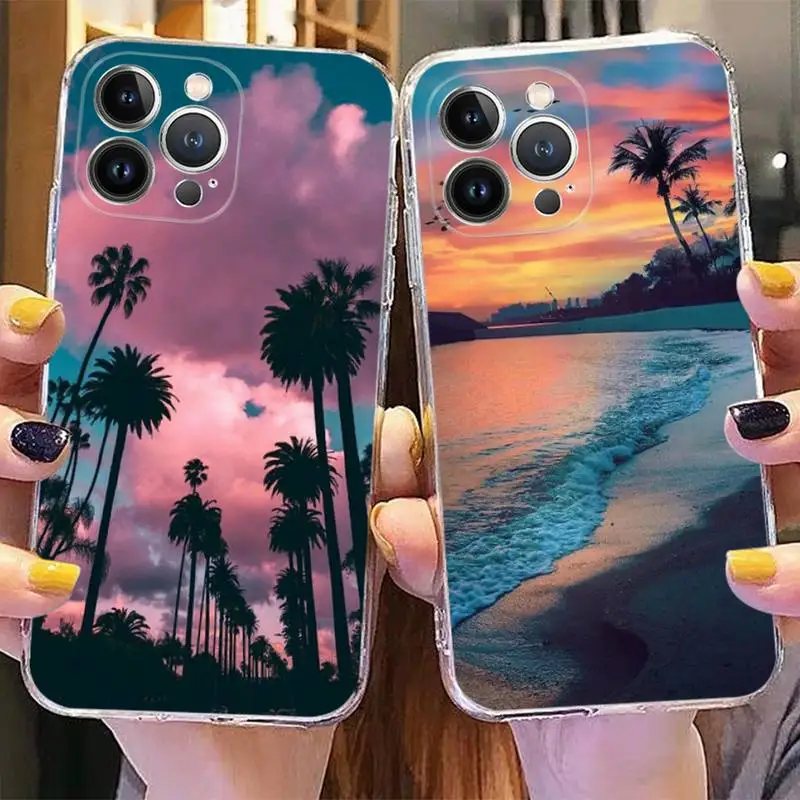 

Dusk Beach Sunset Phone Case For iPhone 14 13 12 11 Pro Max XS X XR SE 2020 6 7 8 Plus Mini Transparent Shell