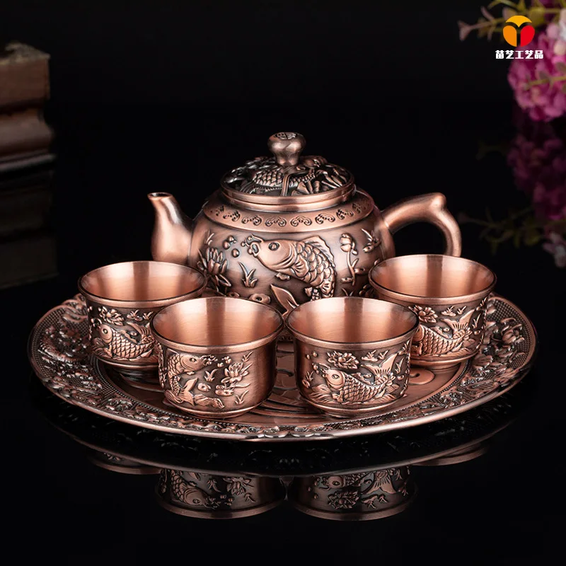 

Vintage Tea Making Tea Set Red Copper Tea Set Decoration