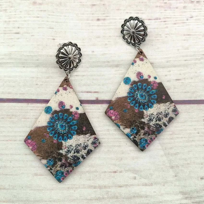 Женские серьги из воловьей кожи с леопардовым принтом