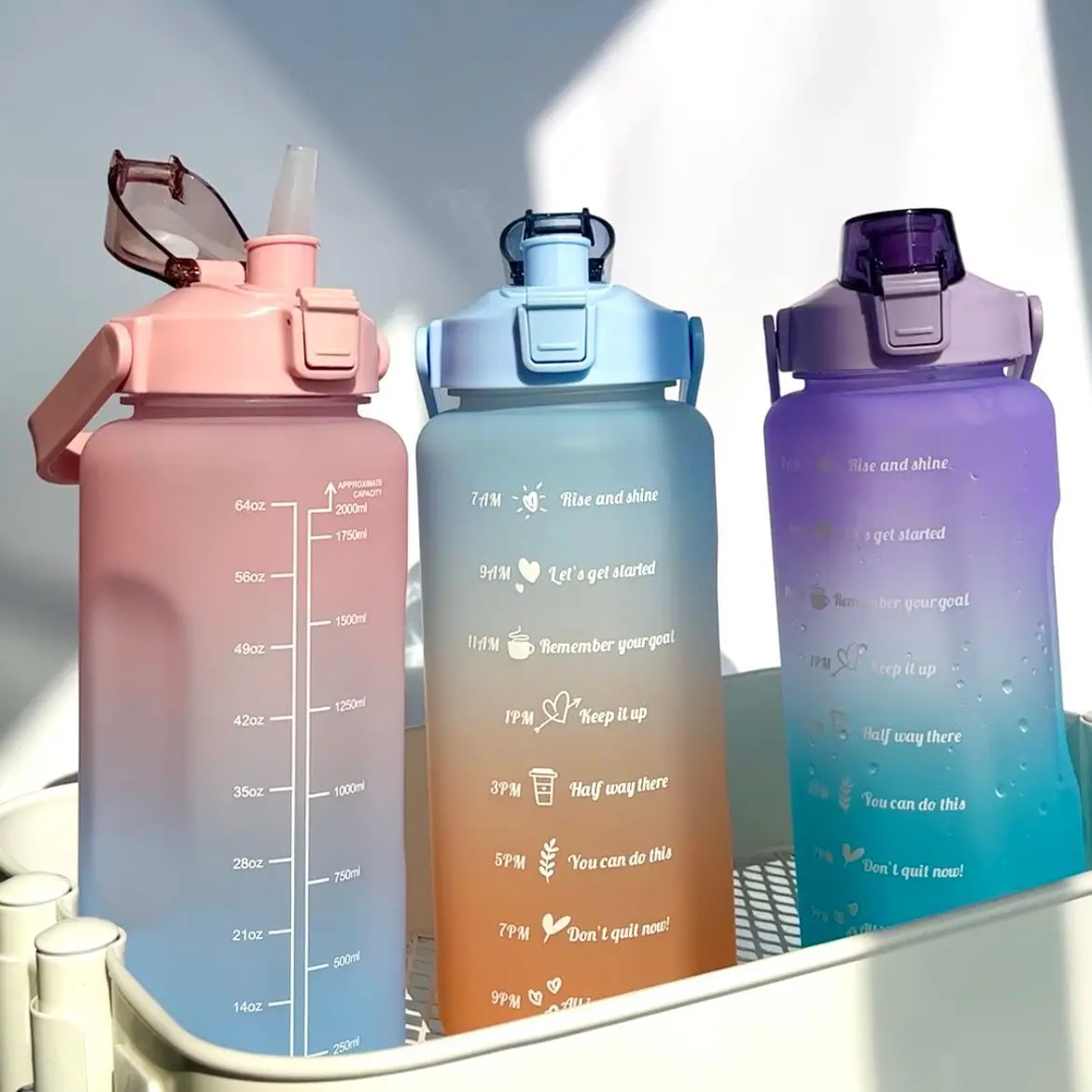 2 Liters Water Bottle Motivational Drinking Bottle Sports Water Bottle With Time Marker Stickers Portable Reusable Plastic Cups