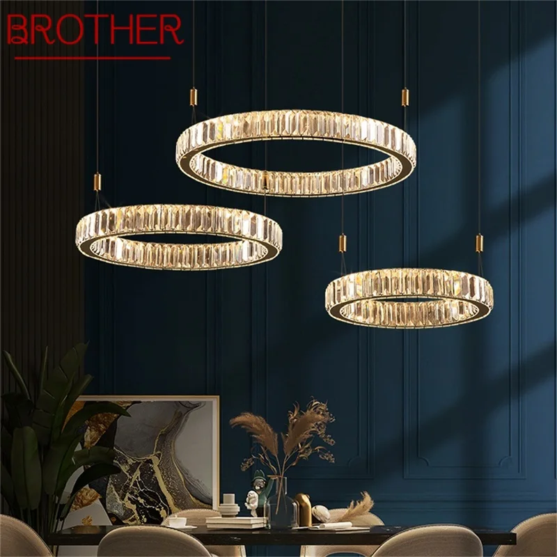 

BROTHER Modern Pendant Lamp Round Crystal Chandelier Gold LED Fixtures Decorative For Home Dinning Room Light