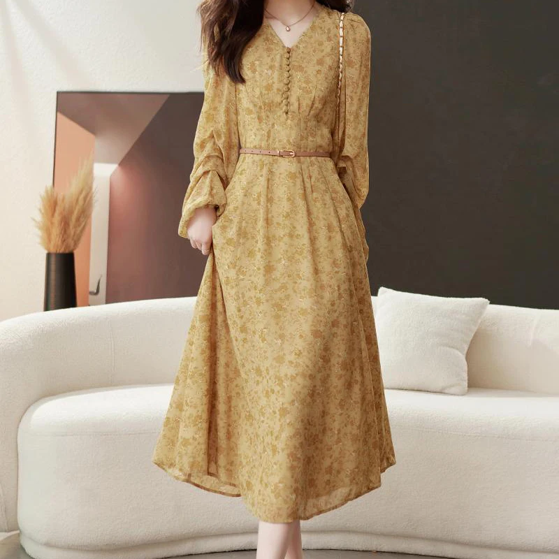 Женское элегантное платье EVNISI с ремнем и V-образным вырезом повседневное