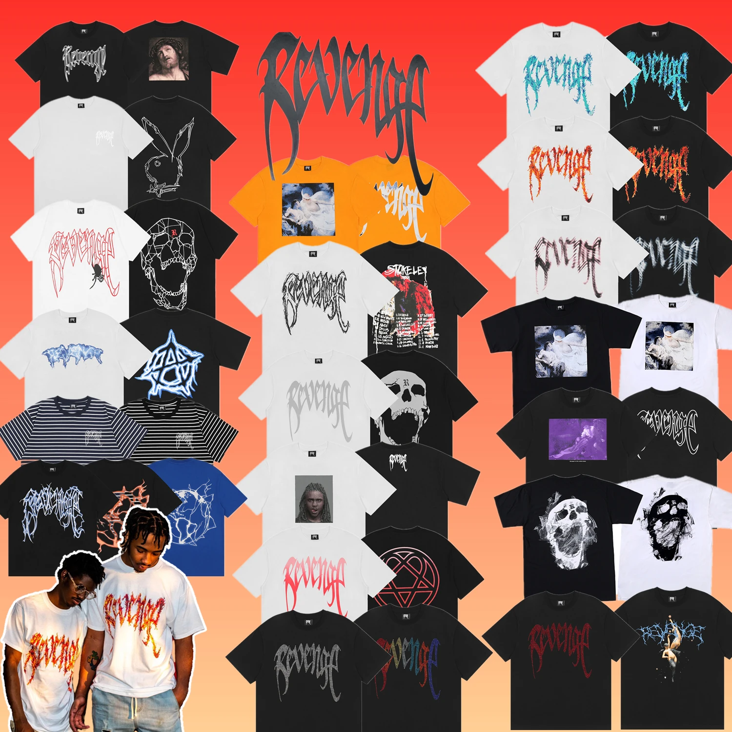 

2022 New Revenge Tshirt Short Sleeve Heaven Painting Skeleton Skull Flame T Shirts Chief Keef Hip-Hop Tees Men Women Rap Tshirt