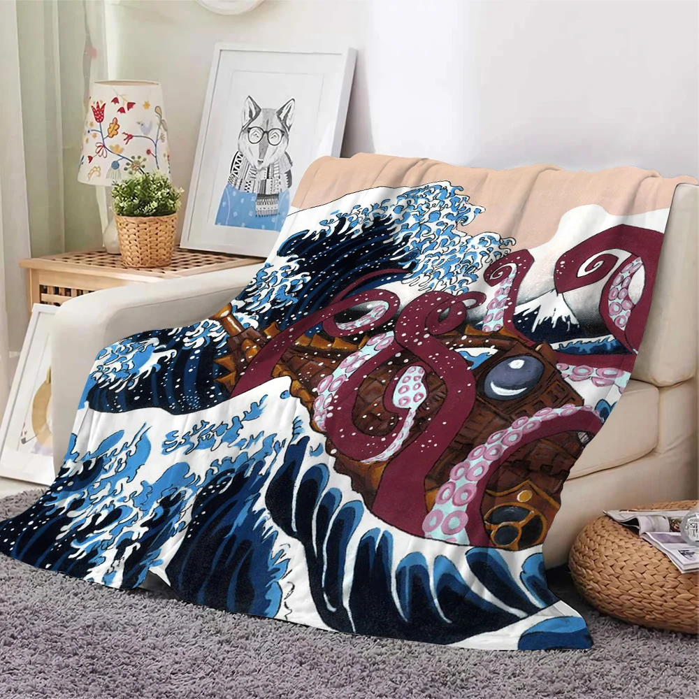 

CLOOCL Blanket Ukiyo-e Wave Big Octopus Printed Soft Warm Blanket Flannel Quilt Throws on Sofa Bed Home Bedspread Travel Blanket