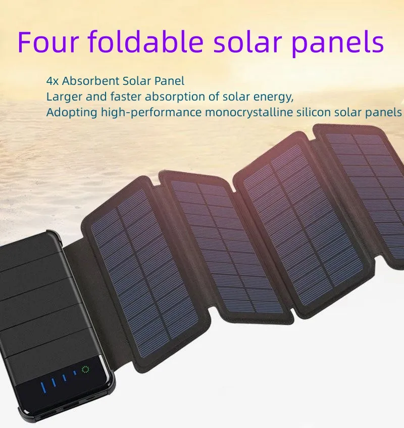 

10000mAh Solar Charger Mobile Power Portable External Battery Pack Foldable Suitable For Outdoor Use On Mobile Phones/Tablets