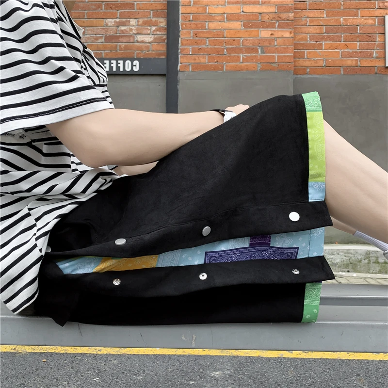 American retro shorts women Harajuku loose street fashion sports shorts high waist drawstring hip hop straight five point pants