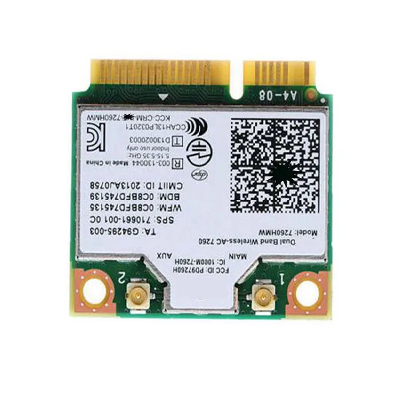2026 Intel 7260HMW Half Mini PCIe Adapter Dual Band 802 11ac Bluetooth 4 0 Компонент сети для ноутбуков (art.: 3920db3e4b4e6) - 3920db3e4b4e6
