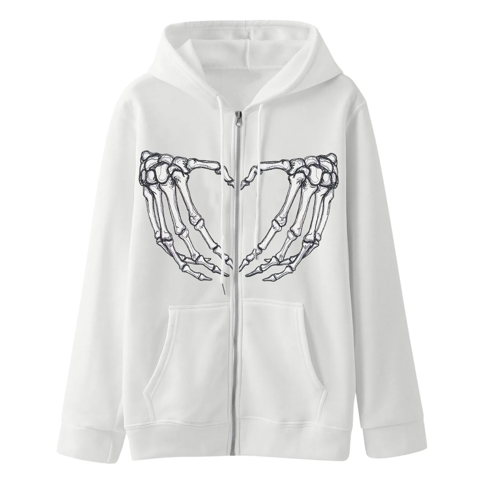 

Women Gothic Print Hoodie With Drawstring Zip Up Pocket Long Sleeve Coat Loose Womens Snap Front Hoodies Long Sweatshirt Jacket