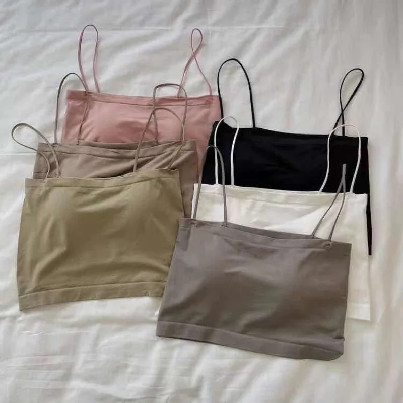 

Summer Hot Spicy Girl Strap Small Tank Top Short Inner Layer Bottom Bra Anti Smearing One Piece Wrapping Women's Underwear