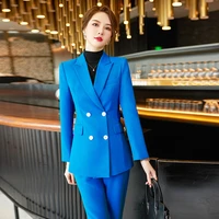 2022 autumn winter formal ladies blue blazer women business suits with sets work wear office uniform 5xl size pants jacket