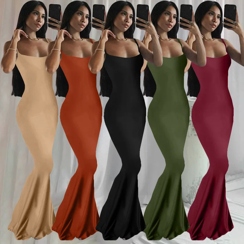 

Summer Party Evening Dress Women 2022 Fashion Sexy Outfits Middle Waist Stretch Advanced Elegant Dress Sling Slim Maxi Dresses
