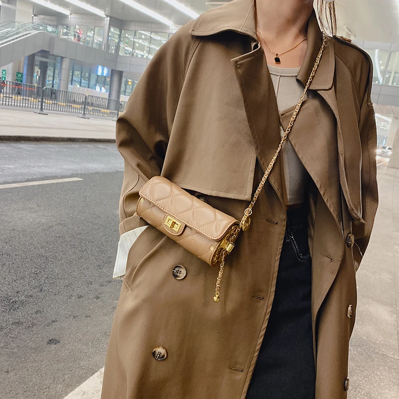 

Spring Festival Mini Bag Female 2022 New Fashion Rhombic Cylinder Shoulder Pillow Bag Slung Small Golden Ball Chain Bag