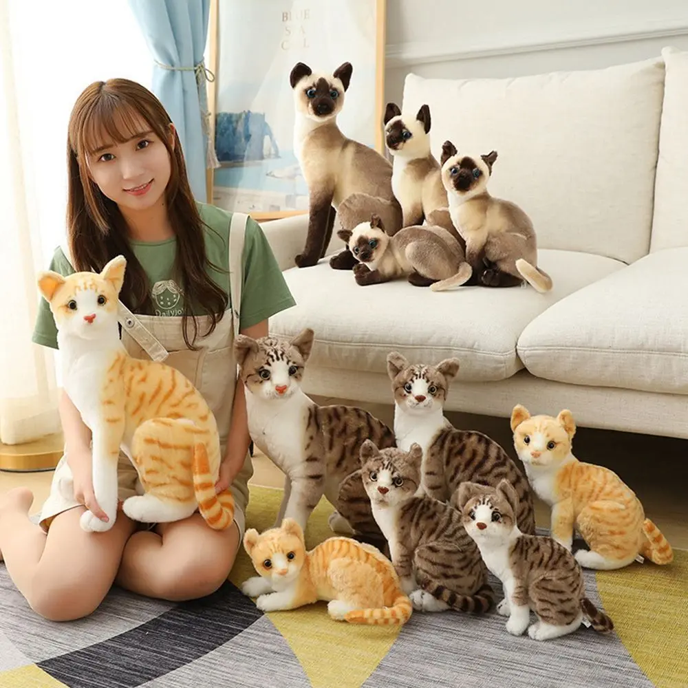 

Siamese Cat, мягкий домашний декор, искусственный реалистичный плюш и подкладка, плюшевая кукла, имитация кота, игрушки для домашних животных, мягкая Лежащая кошка