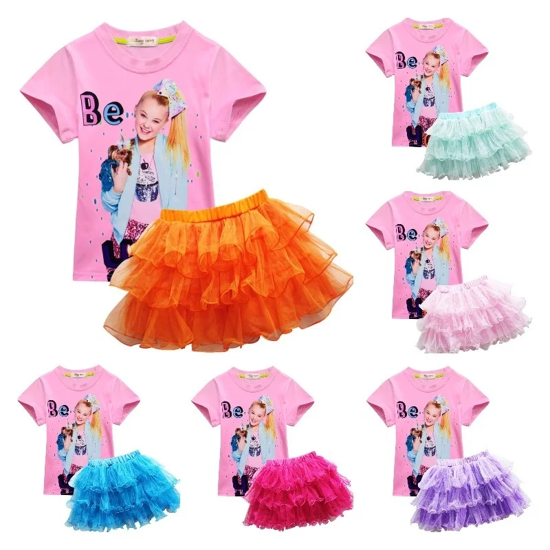 Хлопковое платье Jojo Siwa для девочек 2 шт./компл. рубашка с коротким рукавом