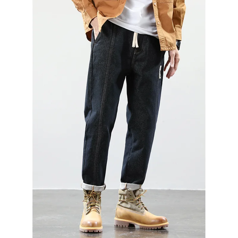 Men Clothing New Pattern 2022 Vintage Trend Temperament Black Jeans Recreational Straight Cylinder Loose Trousers Autumn Female