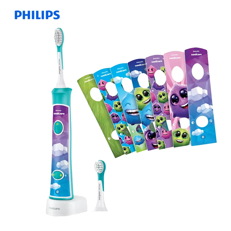 

Электрическая зубная щетка Philips Sonicare для детей, ультразвуковая перезаряжаемая зубная щетка с таймером на 2 минуты, 8 наклеек на заказ