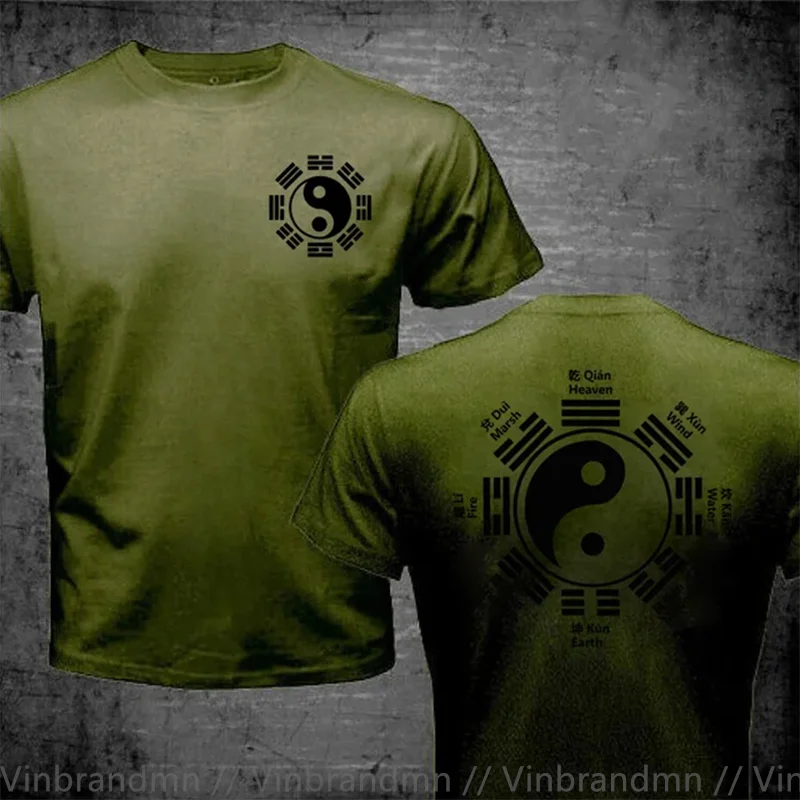 Фото BAGUA YIN YANG SYMBOL I CHING TAOISM TAI CHI FENG SHUI PAKUA Футболка из чистого хлопка Мужская одежда Топы Футболки Тай Цзи Футболка Camisas №2