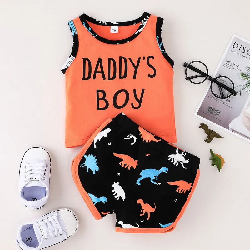 

Летний комплект из 2 предметов для маленьких мальчиков, верх и шорты с динозаврами