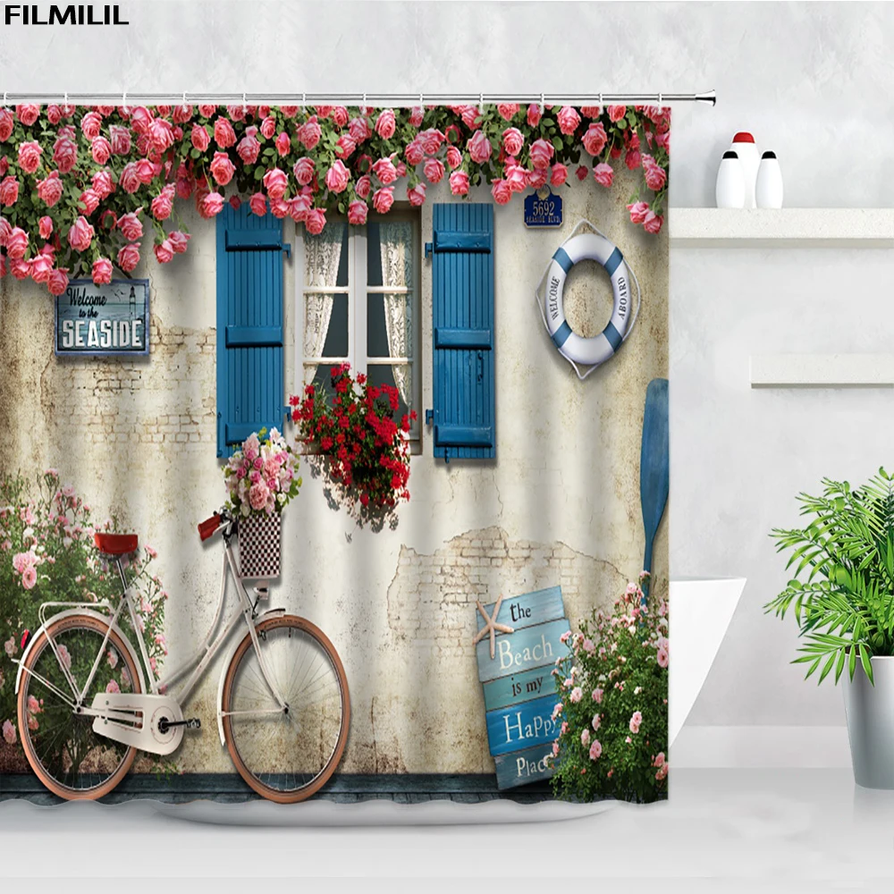 vintage old barn wooden door shower curtains retro wood grain pattern modern fashion home decor waterproof bathroom curtain set free global shipping