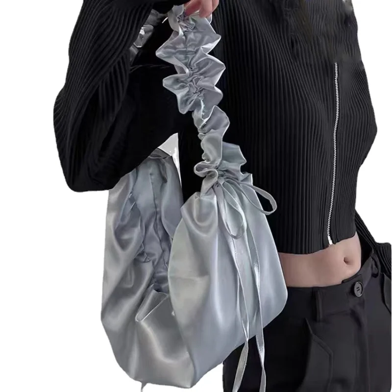 

Модные женские сумки на ремне с рюшами, дизайнерские шелковые сумочки, элегантная сумка через плечо, повседневная сумка-хобо, сумки-шопперы, кошельки 2023