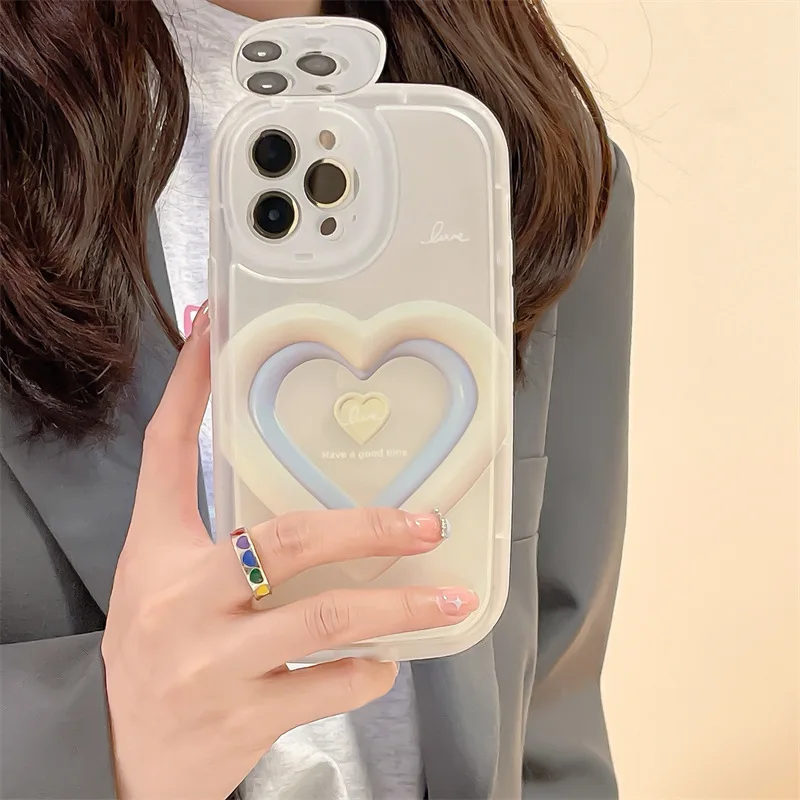 Креативный милый 3D градиентный чехол с держателем для объектива iphone 11 12 13 Pro Max Xr Xs