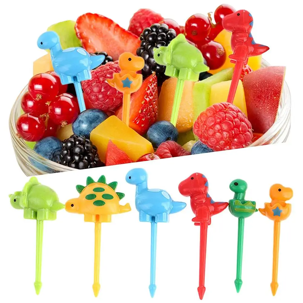 

6pcs Animal Food Picks For Kids Cute Dinosaur Cartoon Fruit Toothpicks Fun Bento Picks Lunch Accessories
