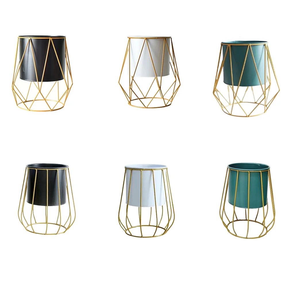 

Nordic Style Iron Planter Geometric Flower Pot Display Holder Stand Metal Simple Desktop Home Garden Ornaments