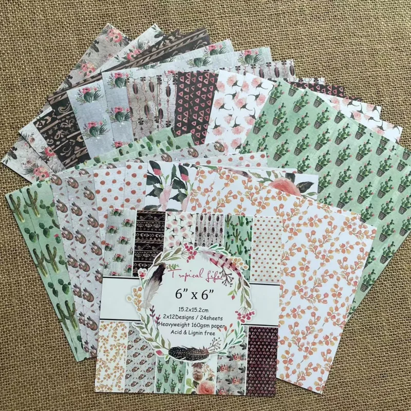 

Flower/Wreath/Feather24 Sheets 6 Inch Single Sided DIY Scrapbook Album Birthday Cards Candy Wrapping Background Paper Craft