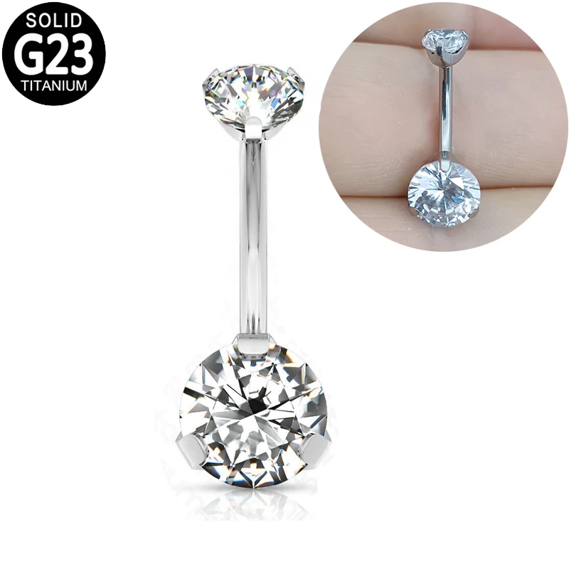 

G23 Titanium Belly Button Rings Round Zircon Internally Threaded 14g Anodizing Women Sexy Belly Rings Navel Piercing Jewelry