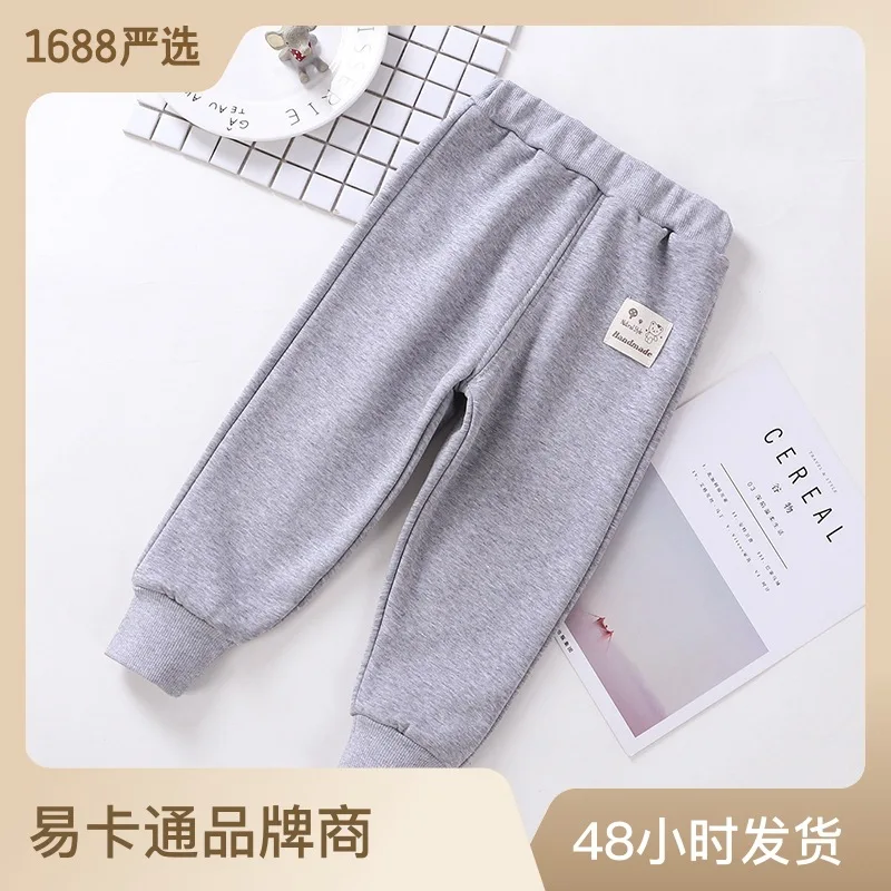 

Children's Fleece-Lined Thickened Casual Pants Autumn and Winter New Sports Pants Girls Small and Older Children Trousers Men's