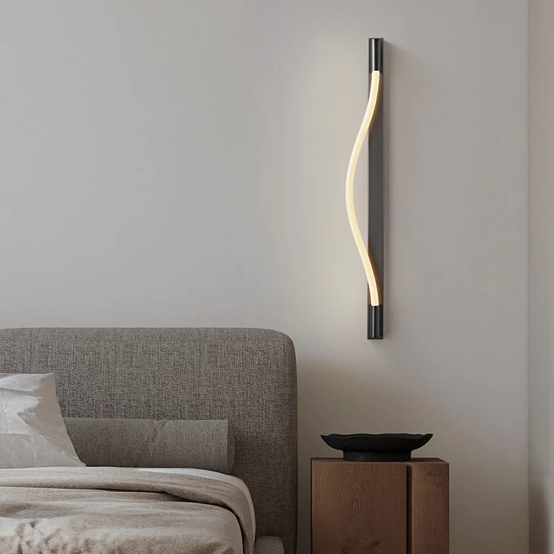 Modern minimalist one line wall lamp living room background bedroom bedside stainless steel long shape wall light