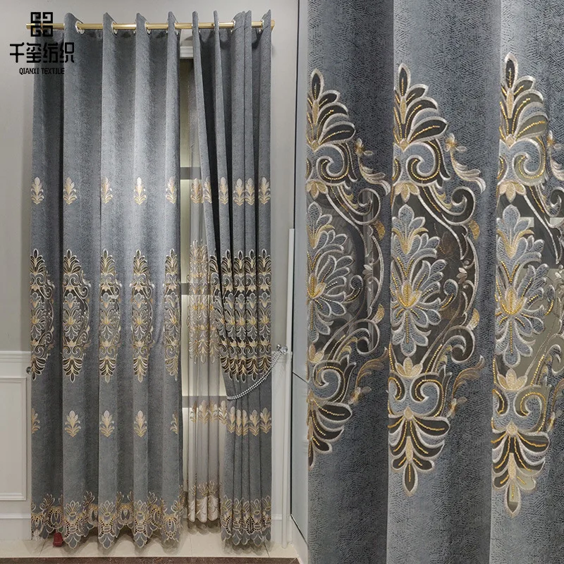 

Curtains for Living Dining Room Bedroom Chenille Hollow Embroidery European Style Study Windows Door