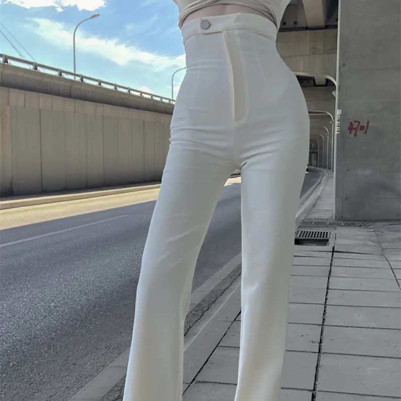 

Le Palais Vintage 2022 Summer New Original Milky White High Waist Slightly Elastic Skinny Trousers Fashion Slim Chic Pants Women