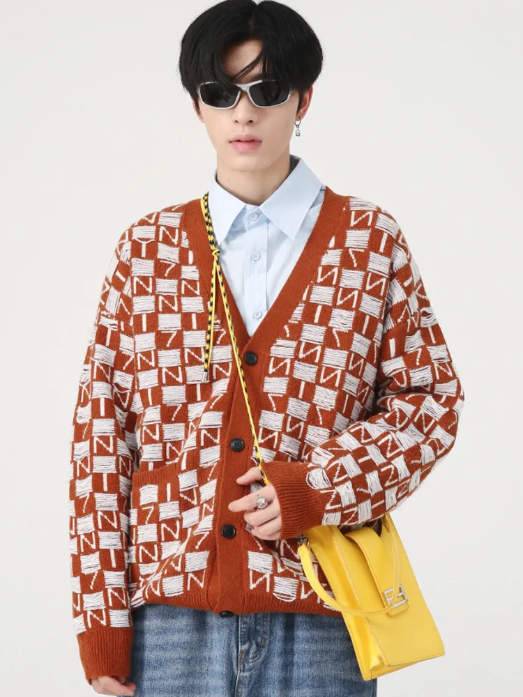 

SYUHGFA Men Clothing Knitted Sweater Loose V-neck Single-breasted Knitted Cardigan Coat 2022 Autumn Korean Streetwear Cardigan