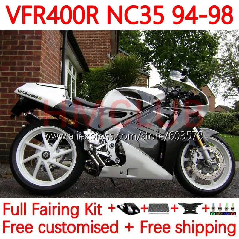 

Body For HONDA VFR400R RVF VFR 400 VFR400 R RR CC V4 1994 1995 1996 1997 1998 silvery white NC35 94 95 96 97 98 Fairing 134No.95