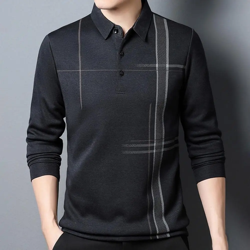 

Рубашка мужская с воротником на пуговицах, Повседневная блуза с длинными рукавами, полосатая строчка, приталенный силуэт, офисный пуловер с лацканами, топ, цветная одежда