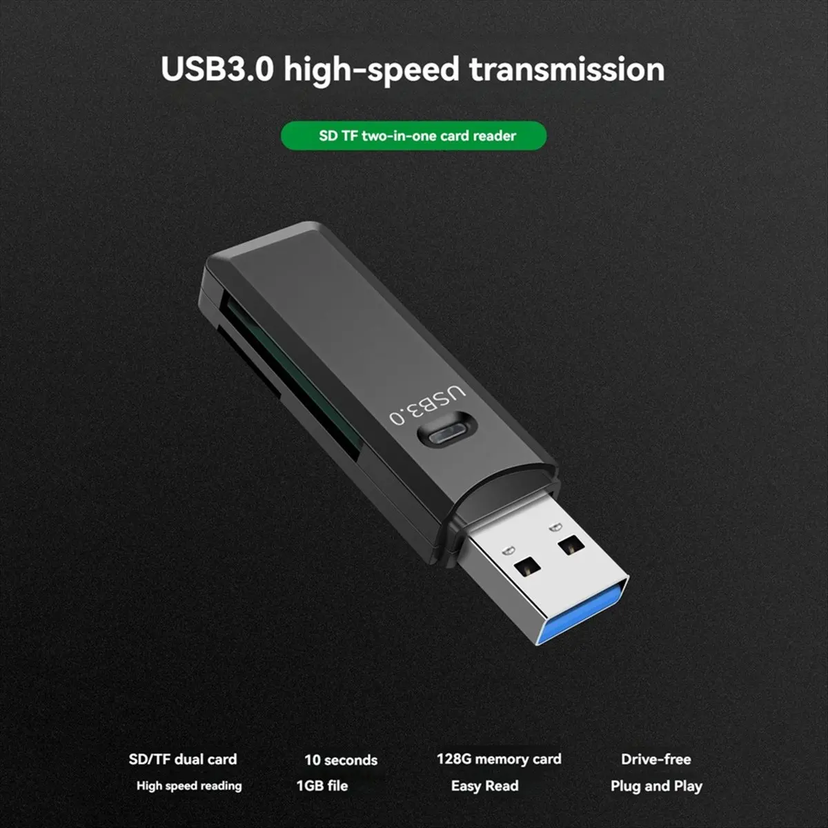 Эксклюзивный устройство чтения карт USB 3.0 2 в 1, устройство чтения карт TFSD, высокоскоростная передача данных, устройство чтения смарт-карт для ПК, ноутбука, черный (art.: 3920d335e405e) - 3920d335e405e
