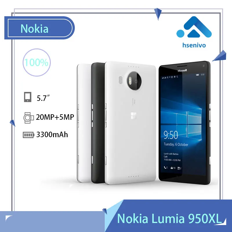 

Телефон Nokia Lumia 950XL, Восстановленный, оригинальный, разблокированный, поддержка одной/двух sim-карты, 4G, LTE, GSM, 5,2 дюйма, 20 МП, Wi-Fi, GPS, шестиядерный,...